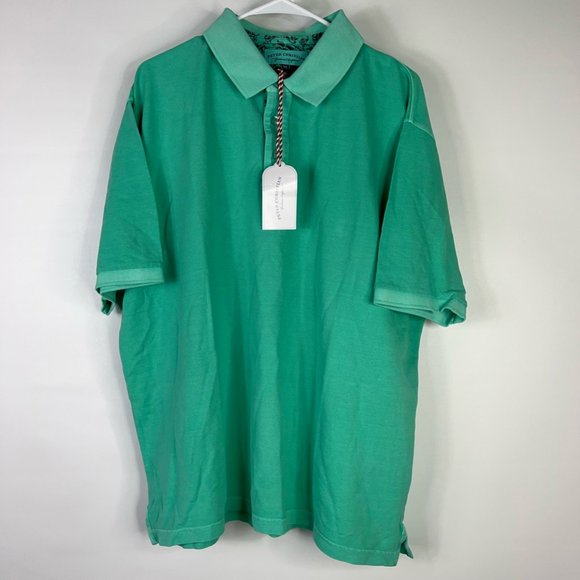 Peter Christian Mens Polo Shirt Green Short Sleeve Slit 100% Cotton 2XL New - Picture 1 of 11